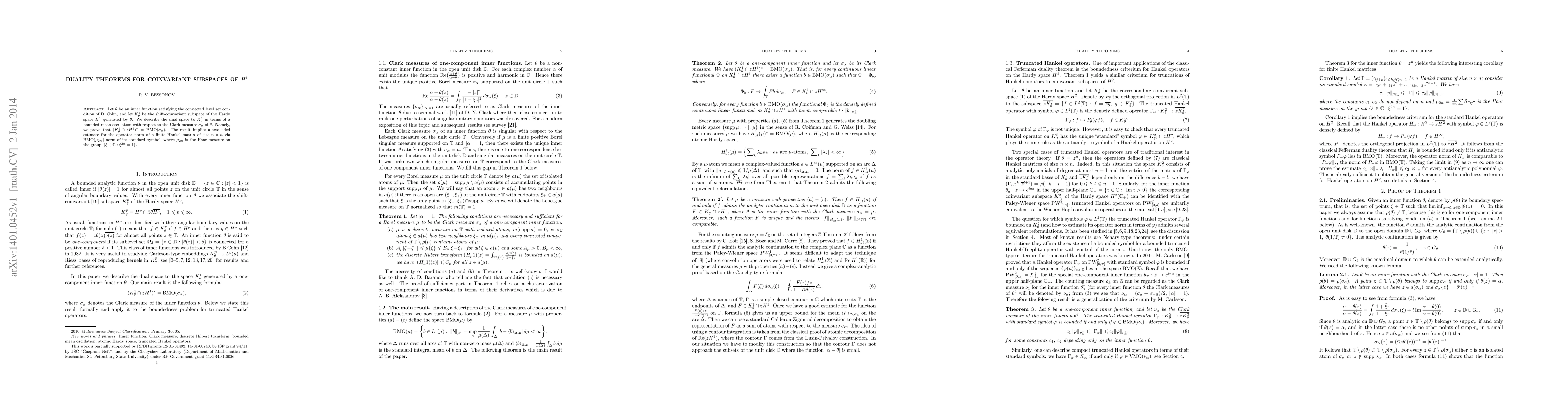 Thumbnail for Duality theorems for coinvariant subspaces of $H^1$