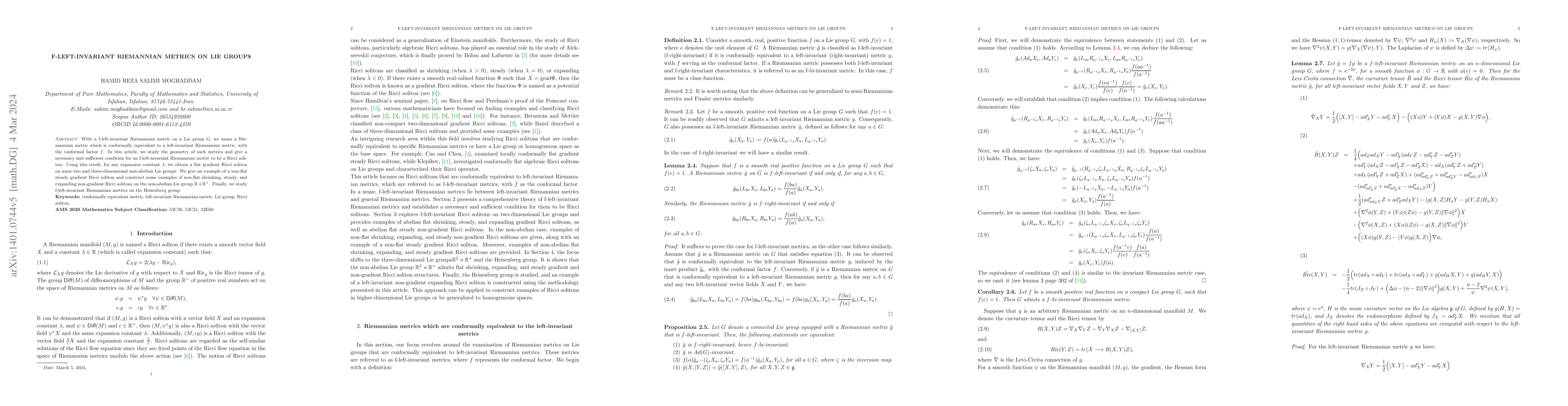 Thumbnail for f-left-invariant Riemannian metrics on Lie groups