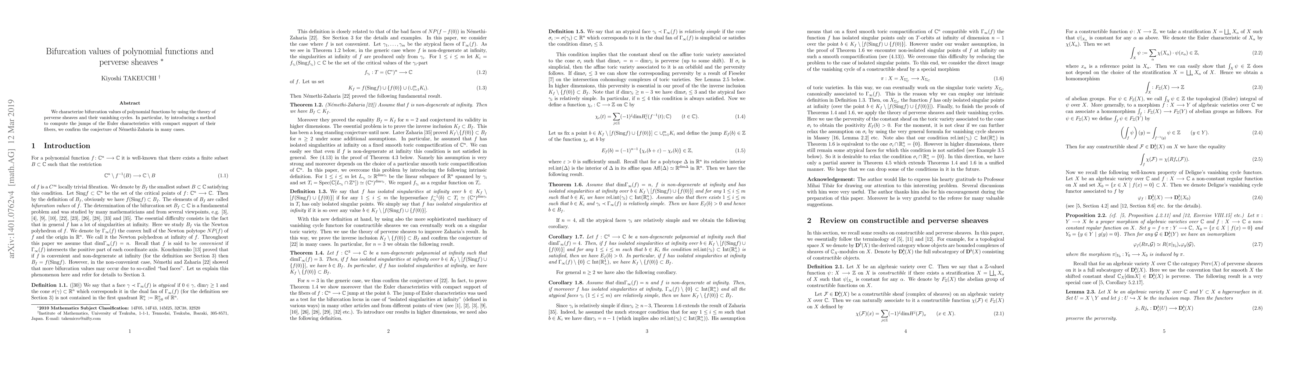 Thumbnail for Bifurcation values of polynomial functions and perverse sheaves