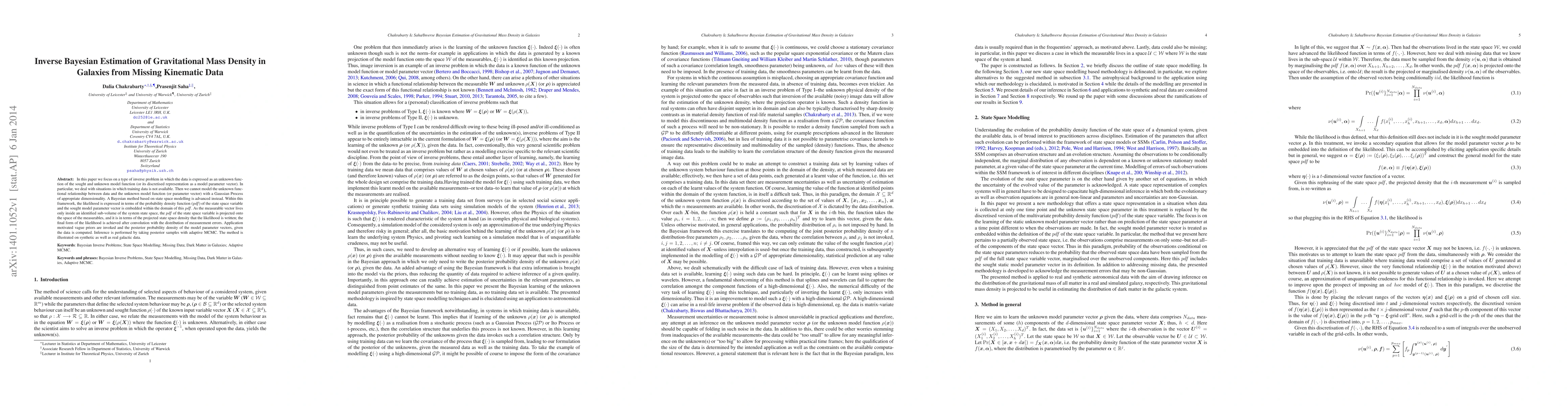 Thumbnail for Inverse Bayesian Estimation of Gravitational Mass Density in Galaxies
  from Missing Kinematic Data