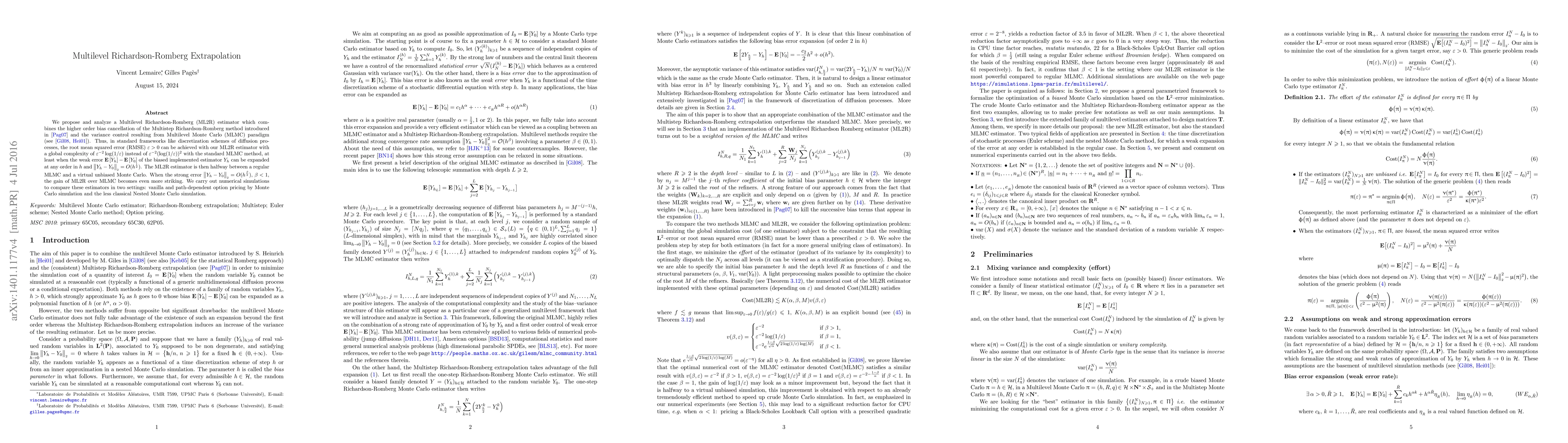 Thumbnail for Multilevel Richardson-Romberg extrapolation