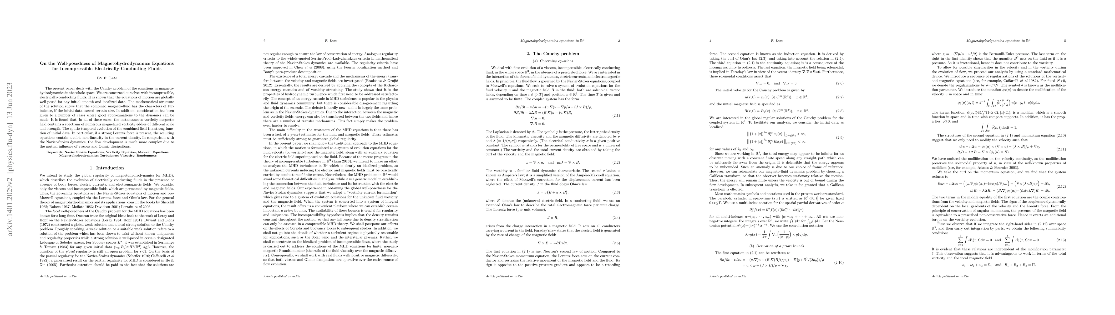 Thumbnail for On the Well-posedness of Magnetohydrodynamics Equations for
  Incompressible Electrically-Conducting Fluids