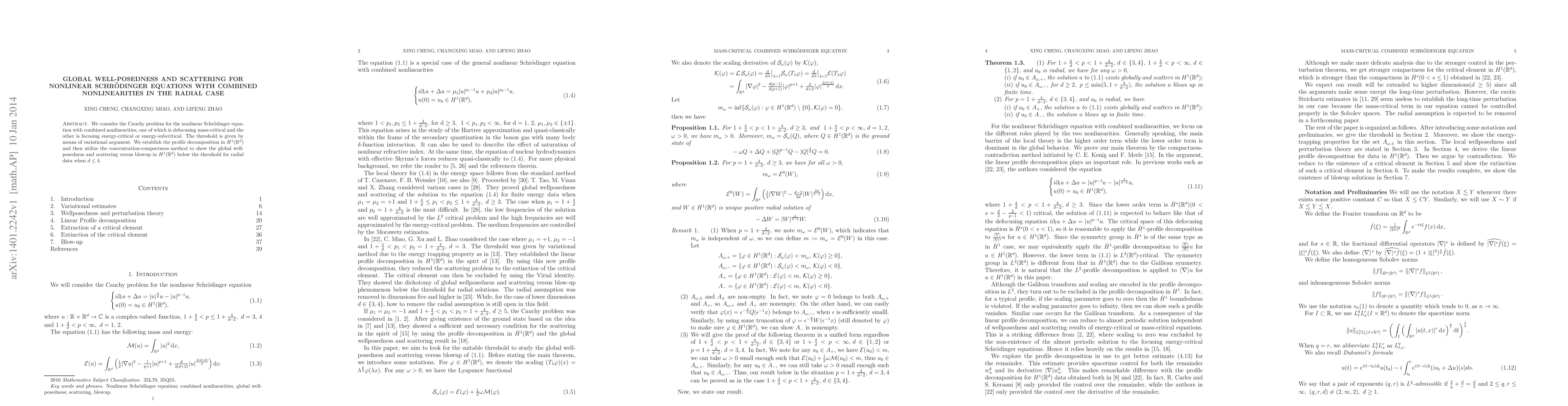Thumbnail for Global well-posedness and scattering for nonlinear Schr\"odinger
  equations with combined nonlinearities in the radial case