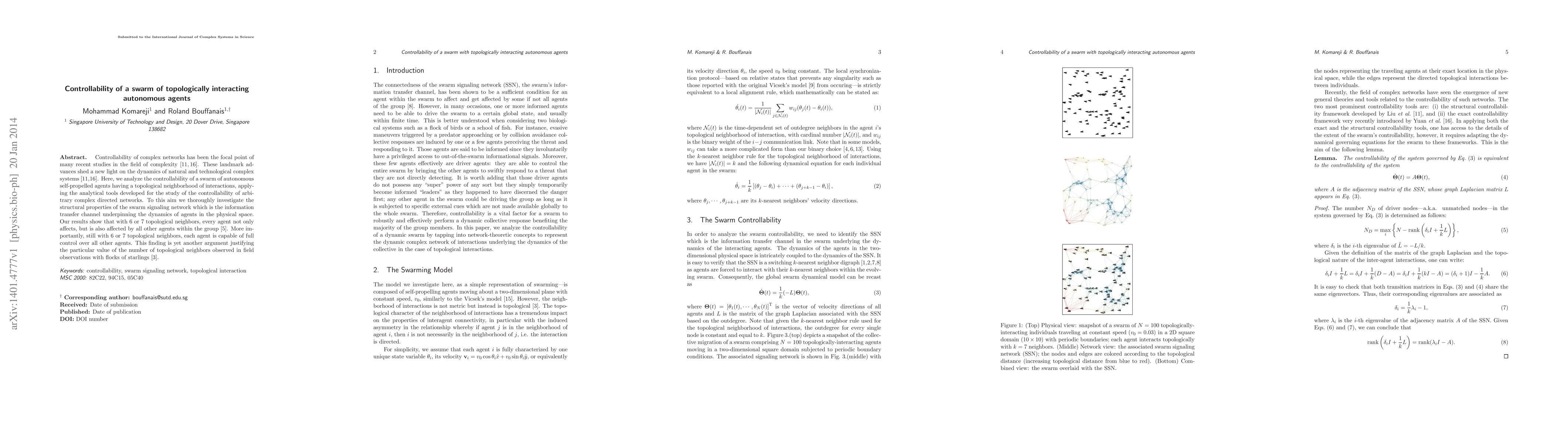 Thumbnail for Controllability of a swarm of topologically interacting autonomous
  agents