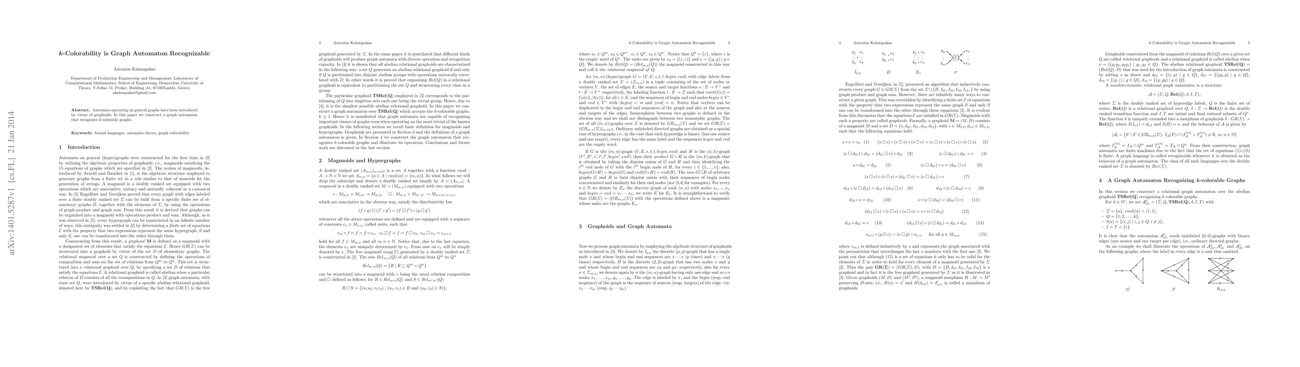 Thumbnail for k-Colorability is Graph Automaton Recognizable