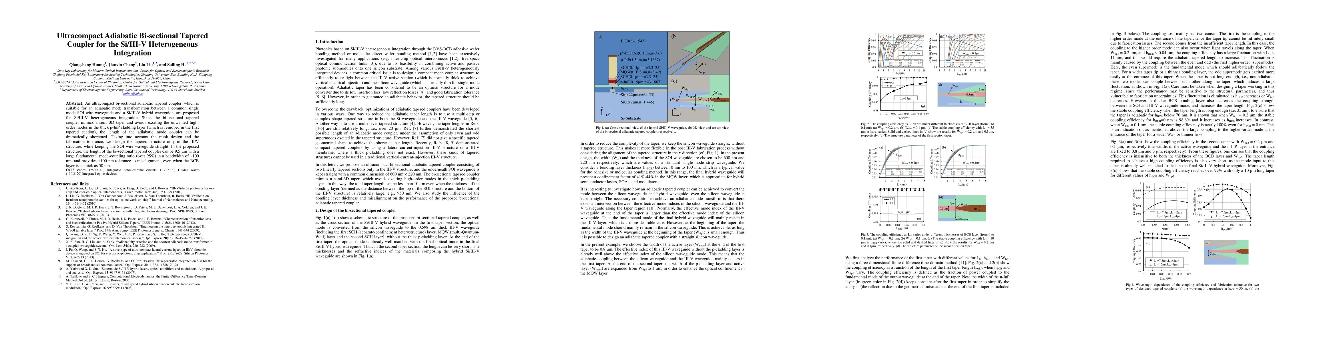 Thumbnail for Ultracompact Adiabatic Bi-sectional Tapered Coupler for the Si/III-V
  Heterogeneous Integration