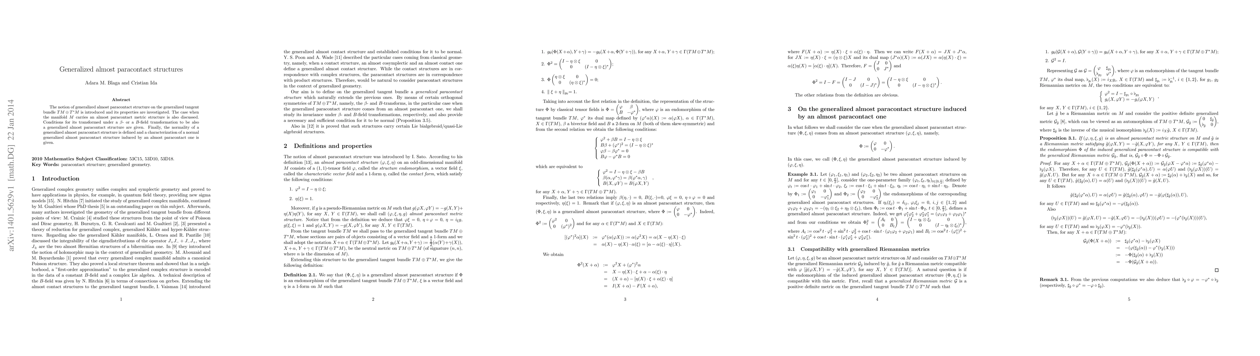 Thumbnail for Generalized almost paracontact structures