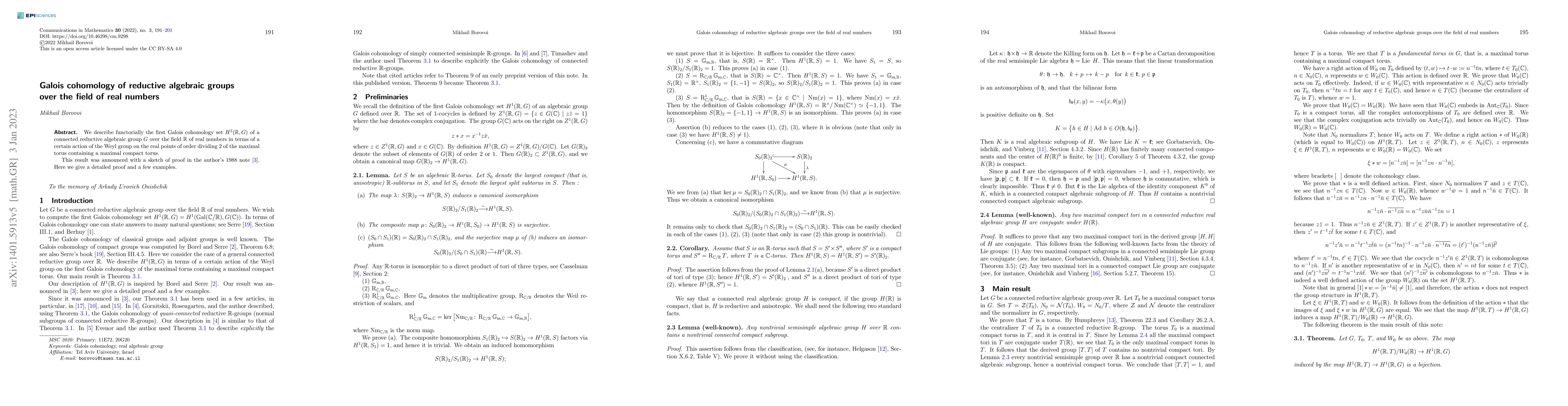 Thumbnail for Galois cohomology of reductive algebraic groups over the field of real
  numbers