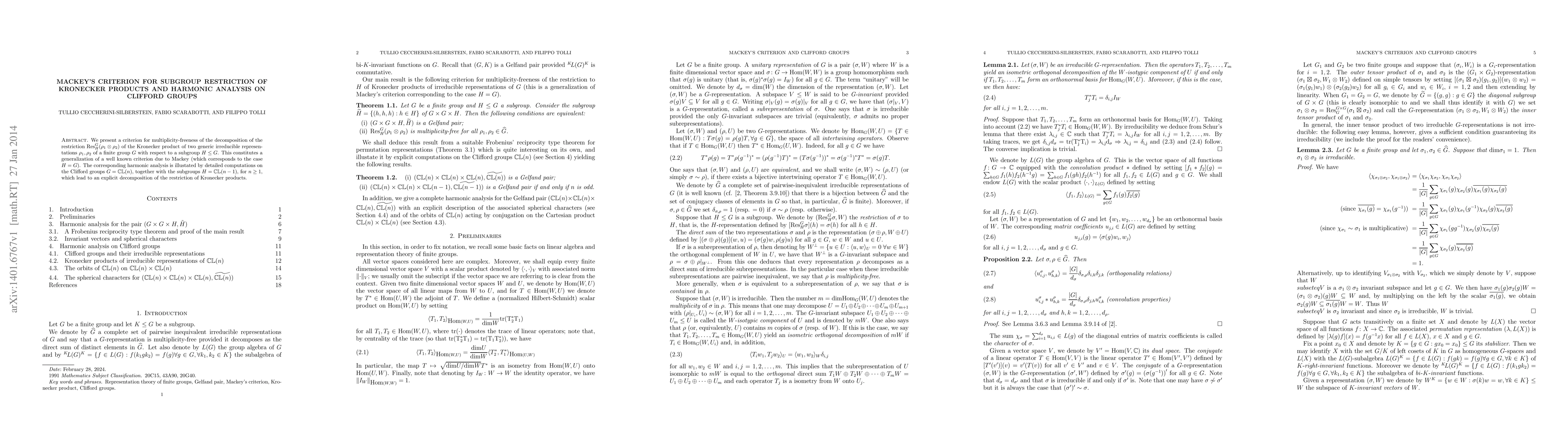 Thumbnail for Mackey's criterion for subgroup restriction of Kronecker products and
  harmonic analysis on Clifford groups