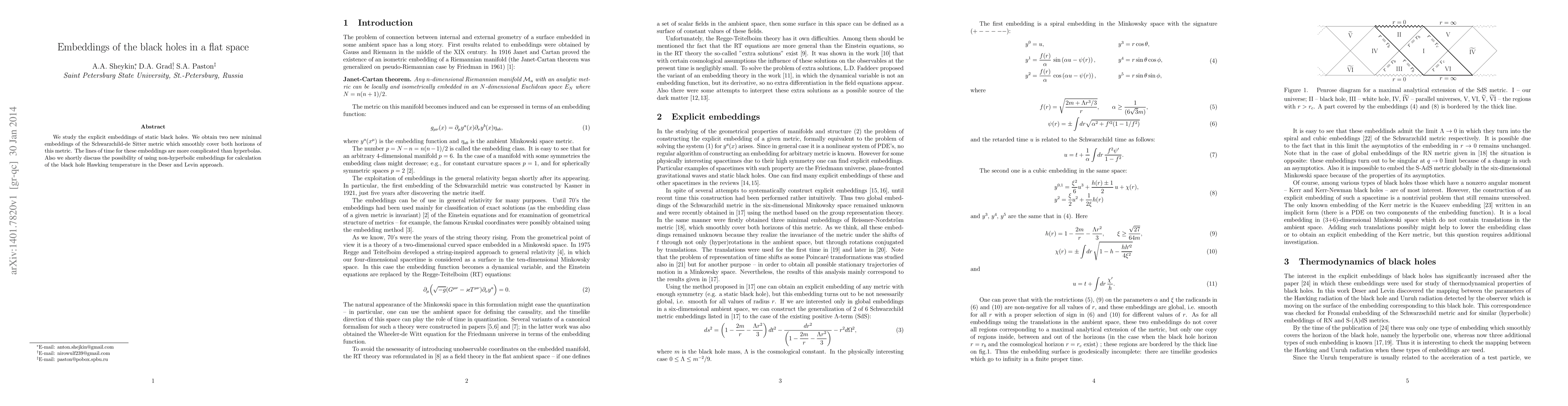 Thumbnail for Embeddings of the black holes in a flat space