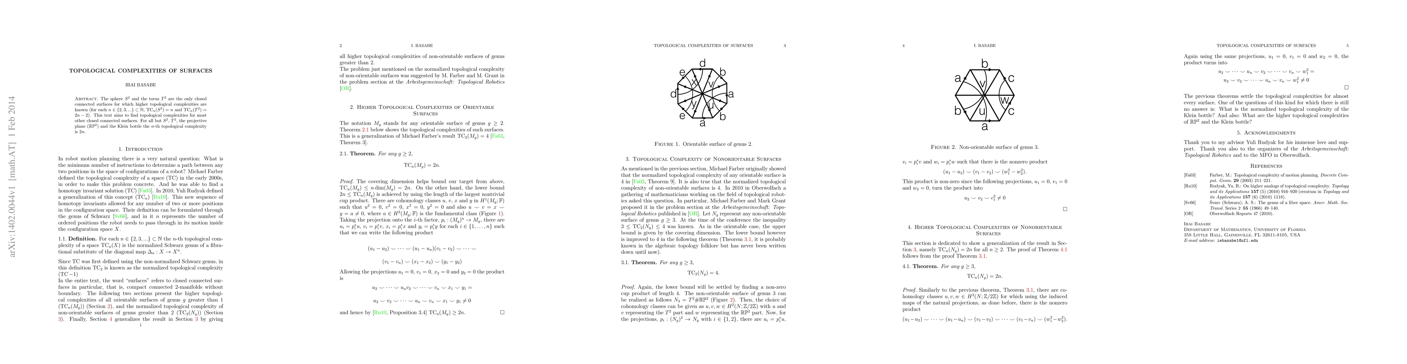Thumbnail for Topological Complexities of Surfaces