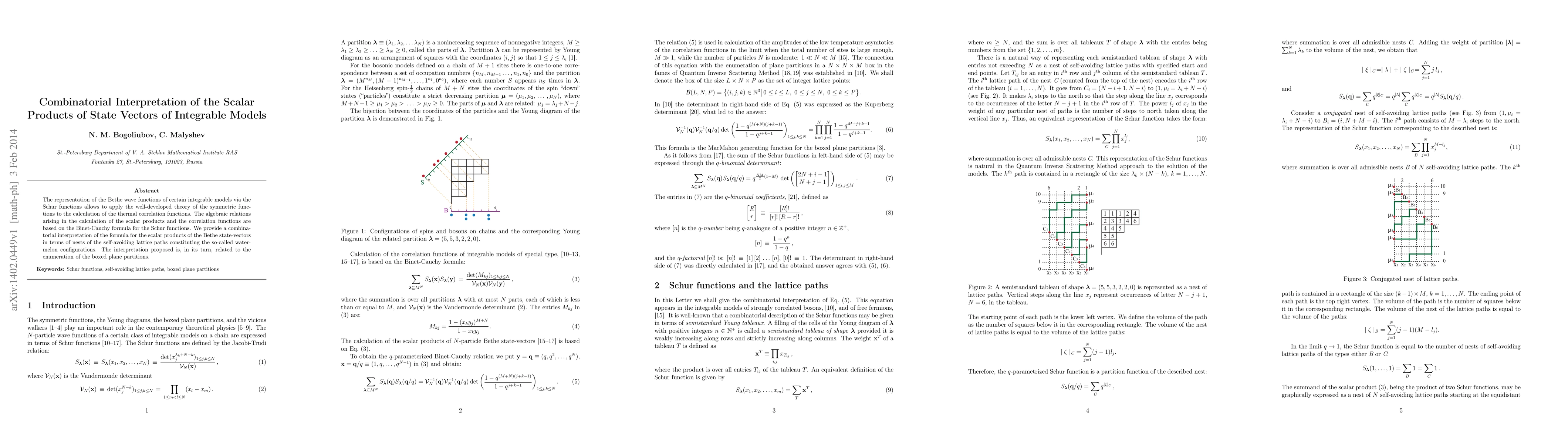 Thumbnail for Combinatorial Interpretation of the Scalar Products of State Vectors of
  Integrable Models