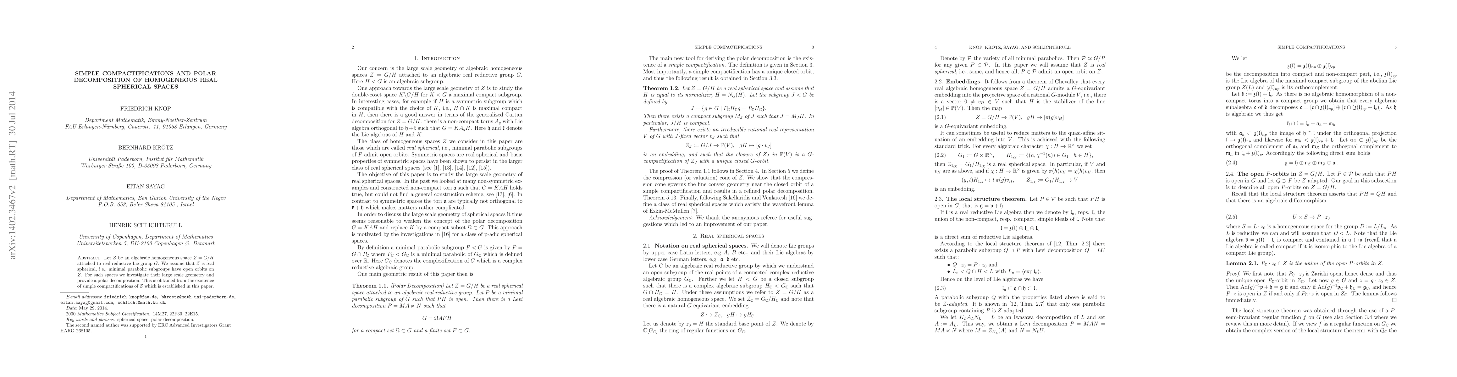 Thumbnail for Simple compactifications and polar decomposition of homogeneous real
  spherical spaces