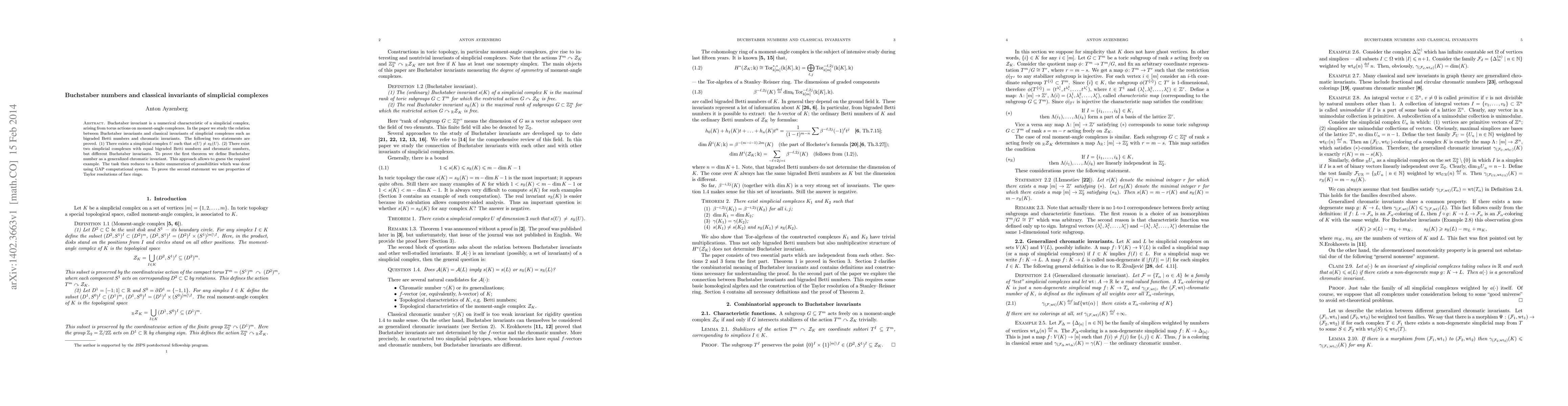 Thumbnail for Buchstaber numbers and classical invariants of simplicial complexes