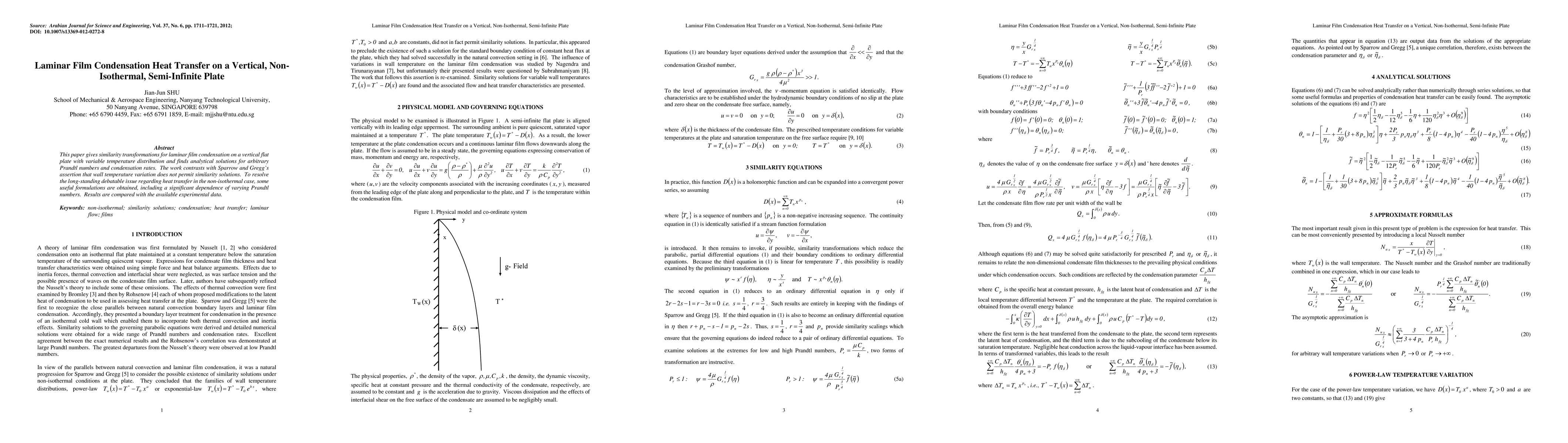 Thumbnail for Laminar film condensation heat transfer on a vertical, non-isothermal,
  semi-infinite plate