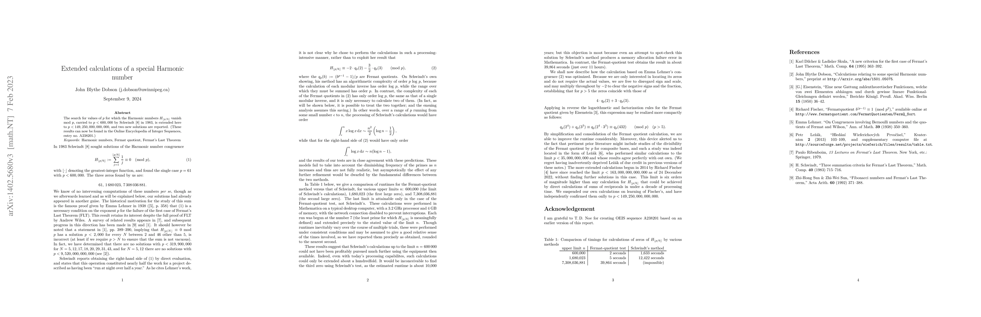 Thumbnail for Extended calculations of a special Harmonic number