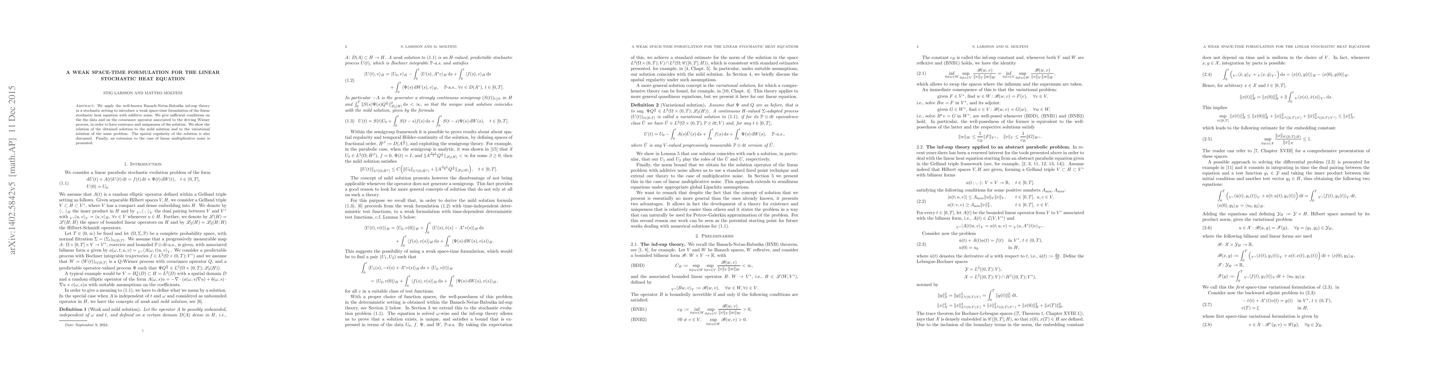 Thumbnail for A weak space-time formulation for the linear stochastic heat equation