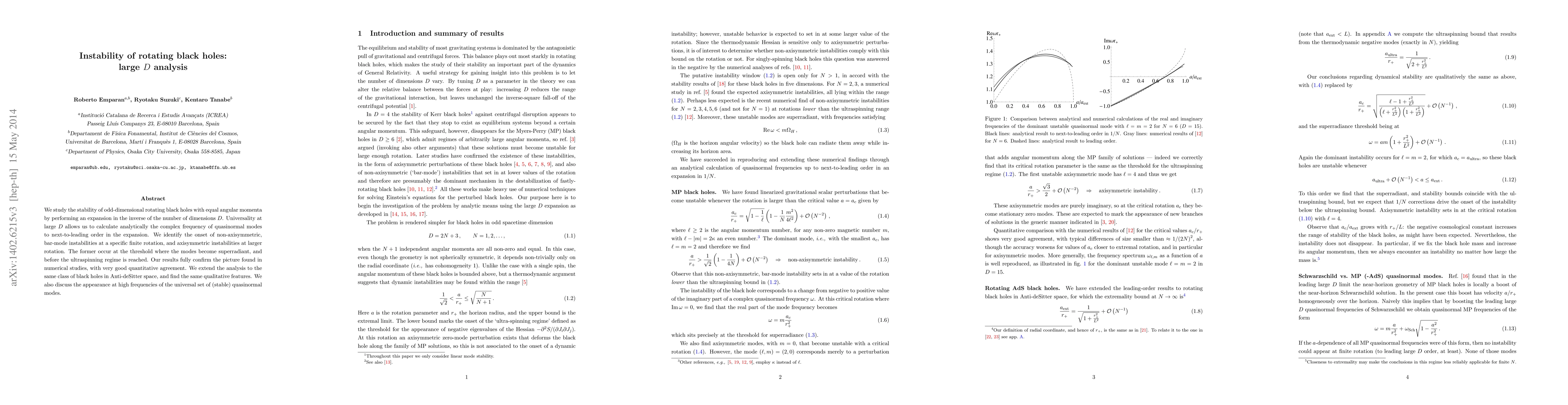 Thumbnail for Instability of rotating black holes: large D analysis