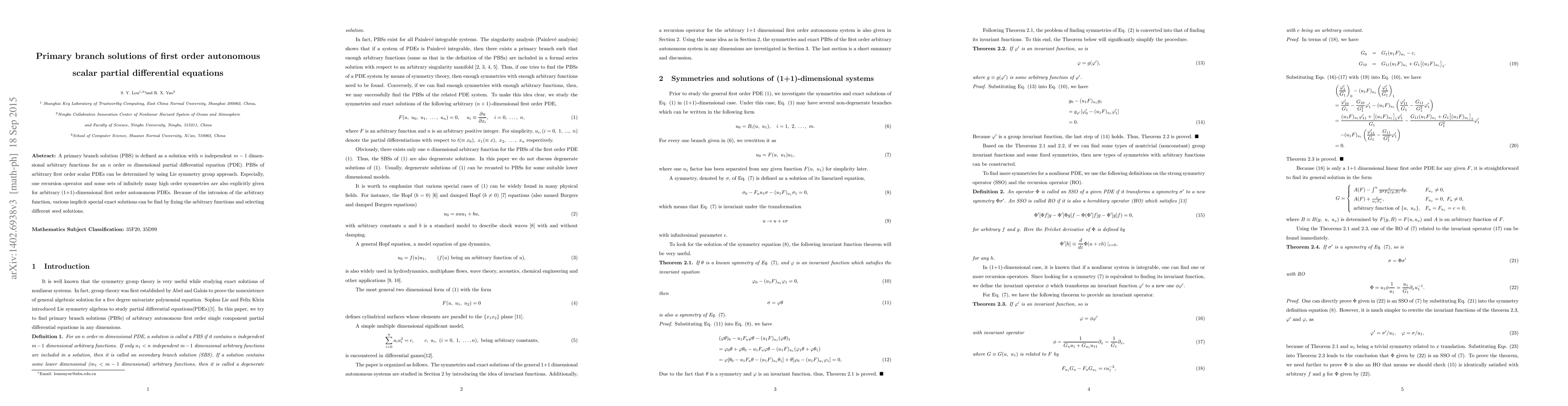 Thumbnail for Primary branch solutions of first order autonomous scalar partial
  differential equations