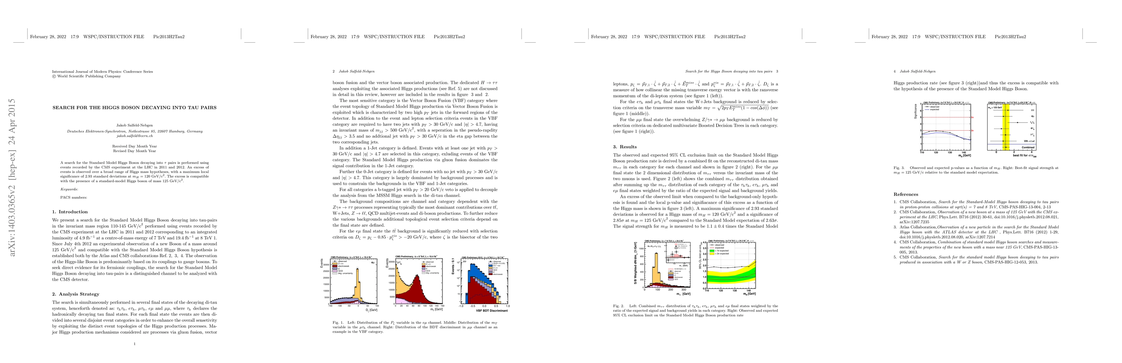 Thumbnail for Search For The Higgs Boson Decaying Into Tau Pairs