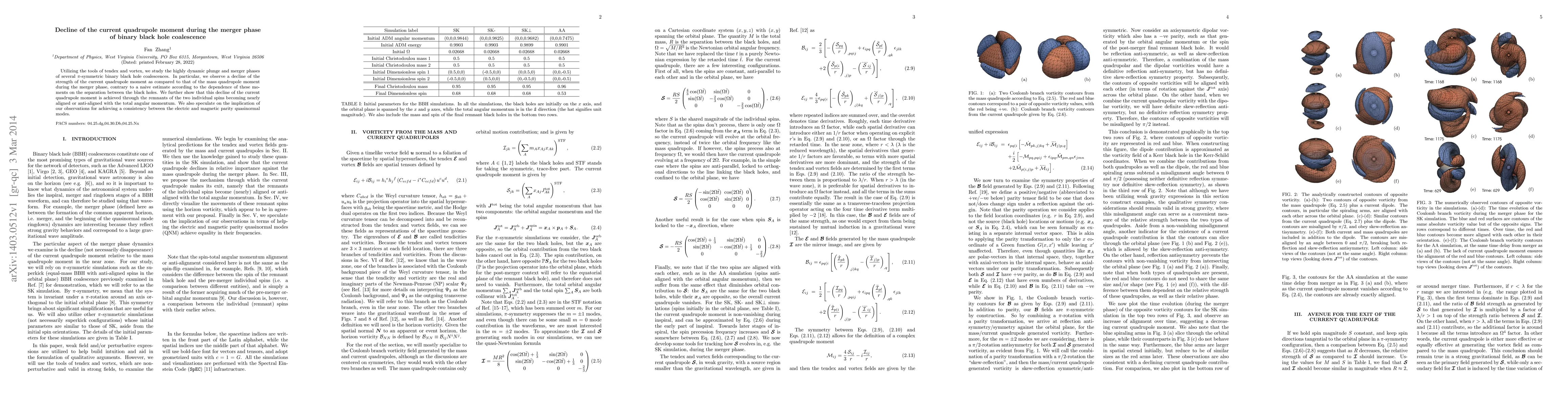 Thumbnail for Decline of the current quadrupole moment during the merger phase of
  binary black hole coalescence