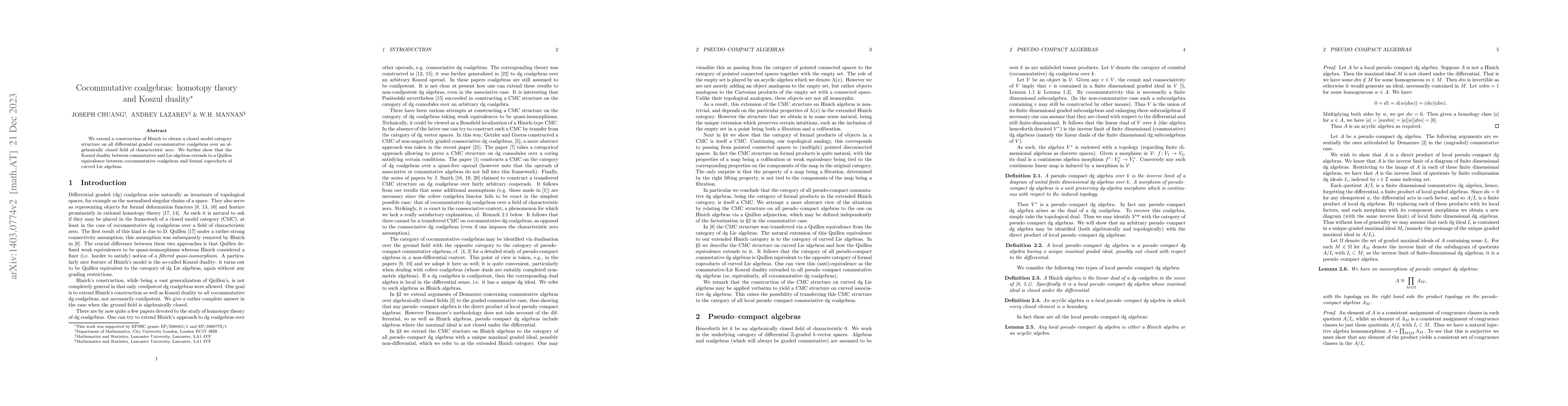 Thumbnail for Cocommutative coalgebras: homotopy theory and Koszul duality