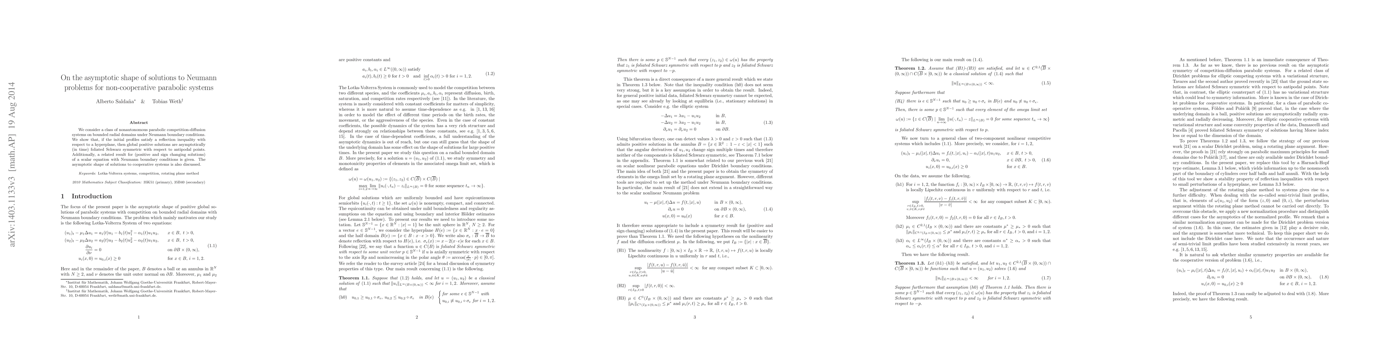 Thumbnail for On the asymptotic shape of solutions to Neumann problems for
  non-cooperative parabolic systems