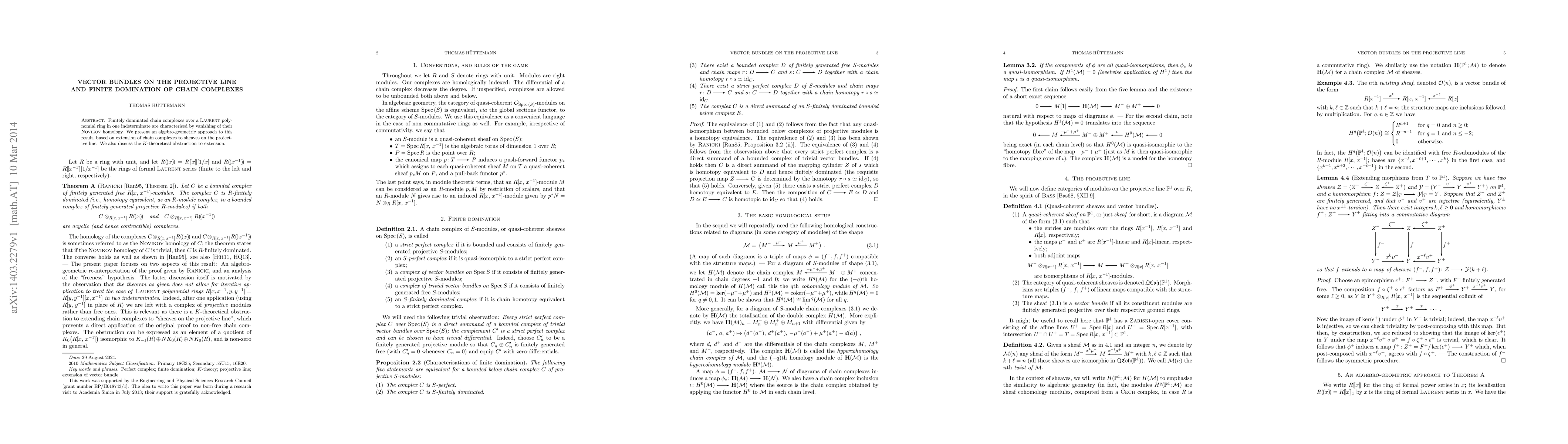 Thumbnail for Vector bundles on the projective line and finite domination of chain
  complexes