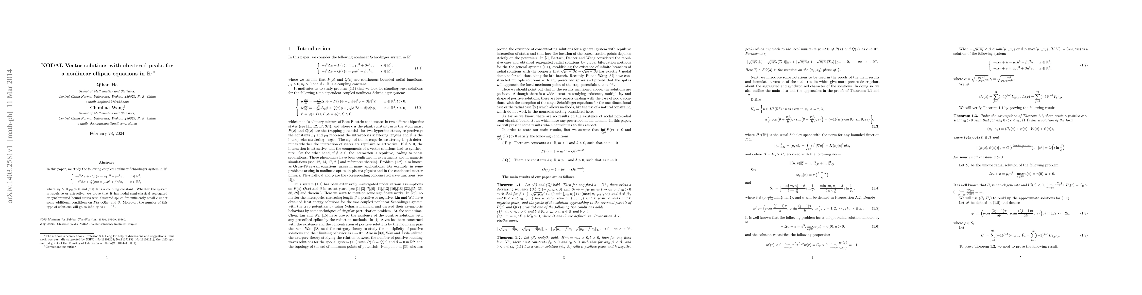 Thumbnail for NODAL Vector solutions with clustered peaks for a nonlinear elliptic
  equations in $\R^3$