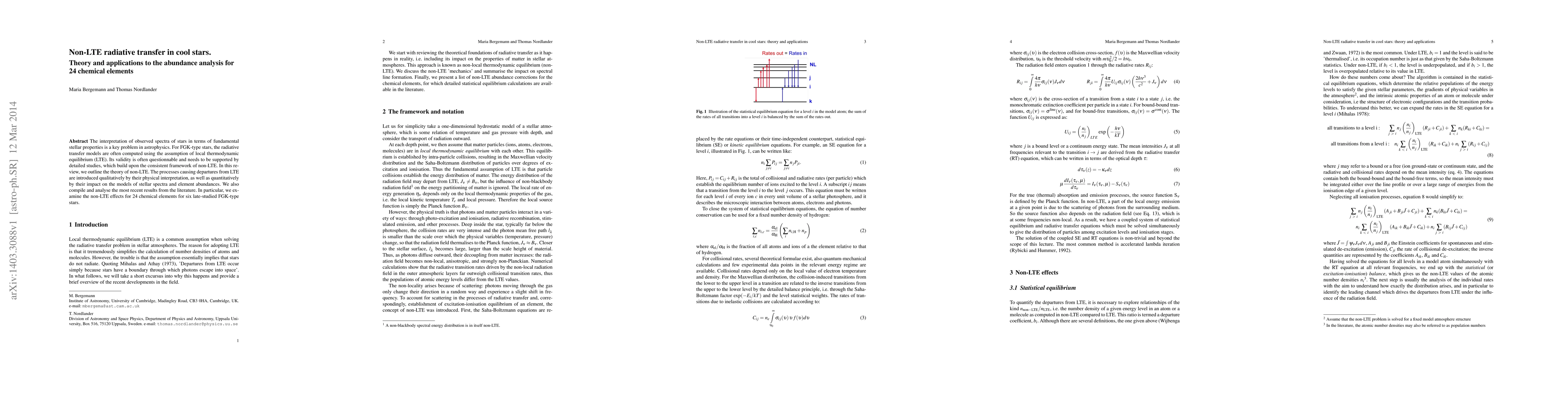 Thumbnail for Non-LTE radiative transfer in cool stars. Theory and applications to the
  abundance analysis for 24 chemical elements