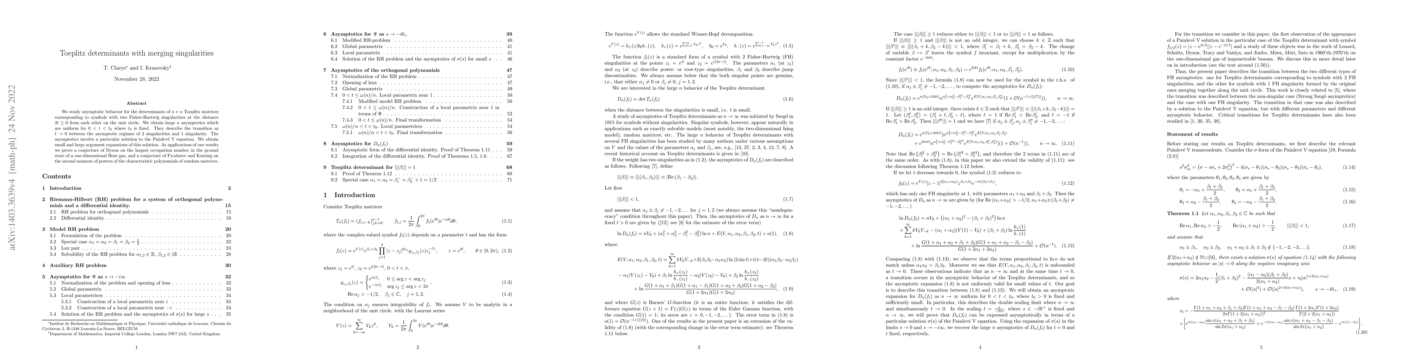 Thumbnail for Toeplitz determinants with merging singularities