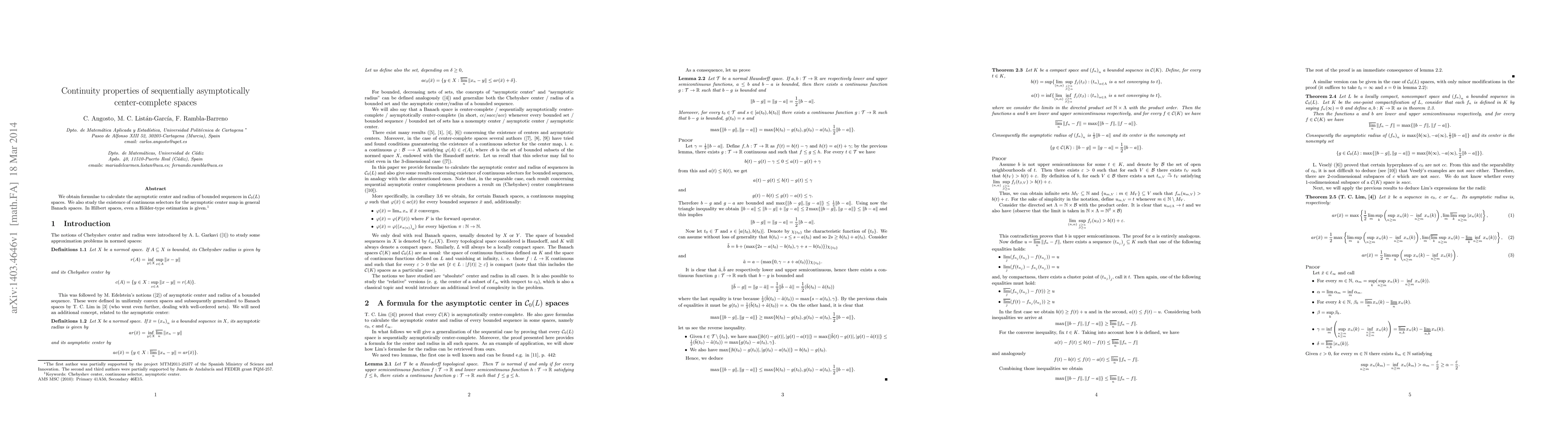 Thumbnail for Continuity properties of sequentially asymptotically center-complete
  spaces
