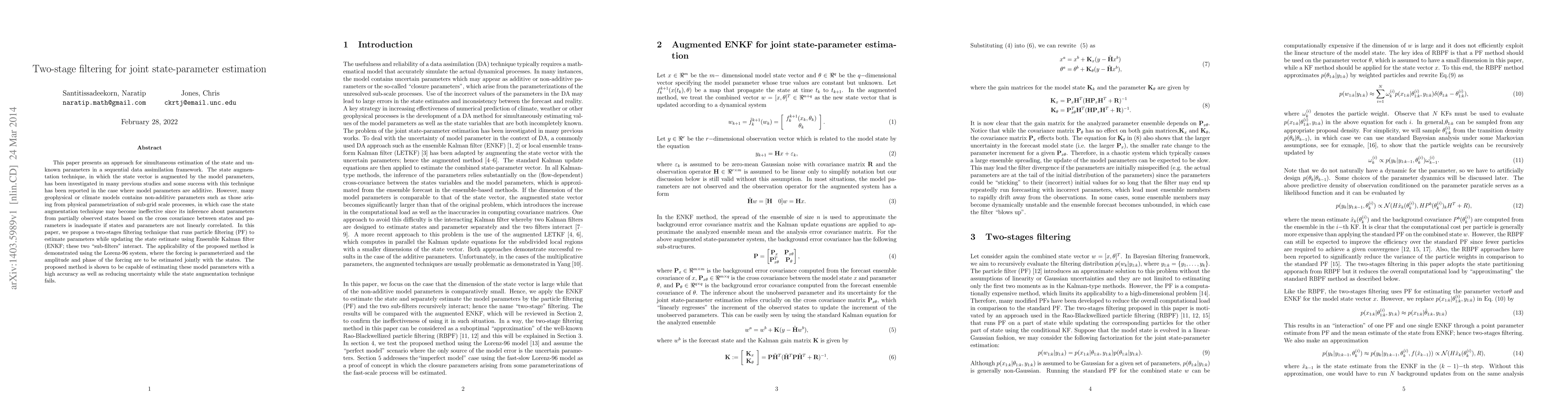 Thumbnail for Two-state filtering for joint state-parameter estimation