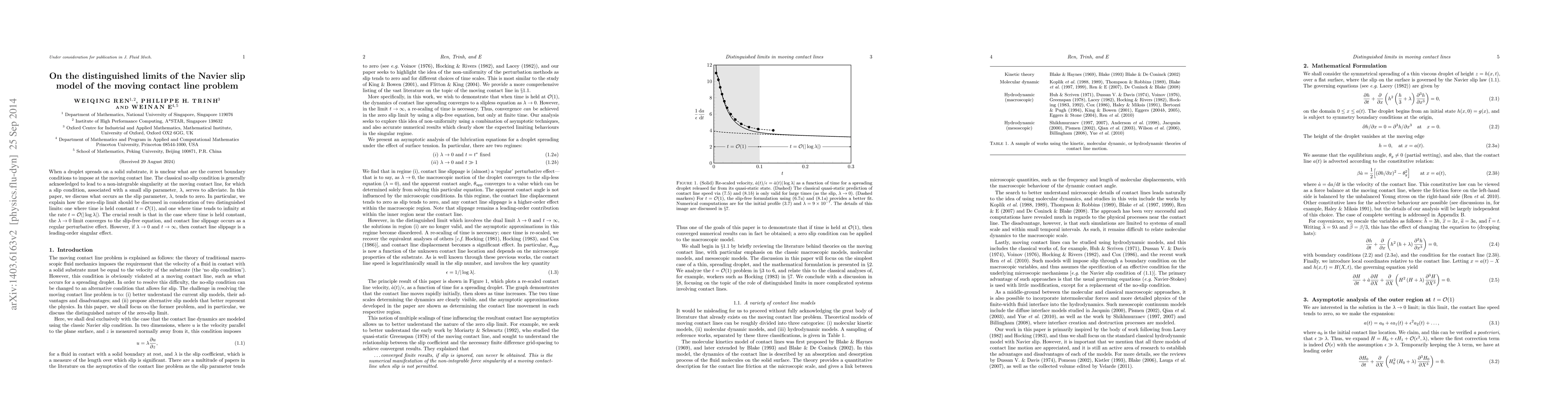 Thumbnail for On the distinguished limits of the Navier slip model of the moving
  contact line problem