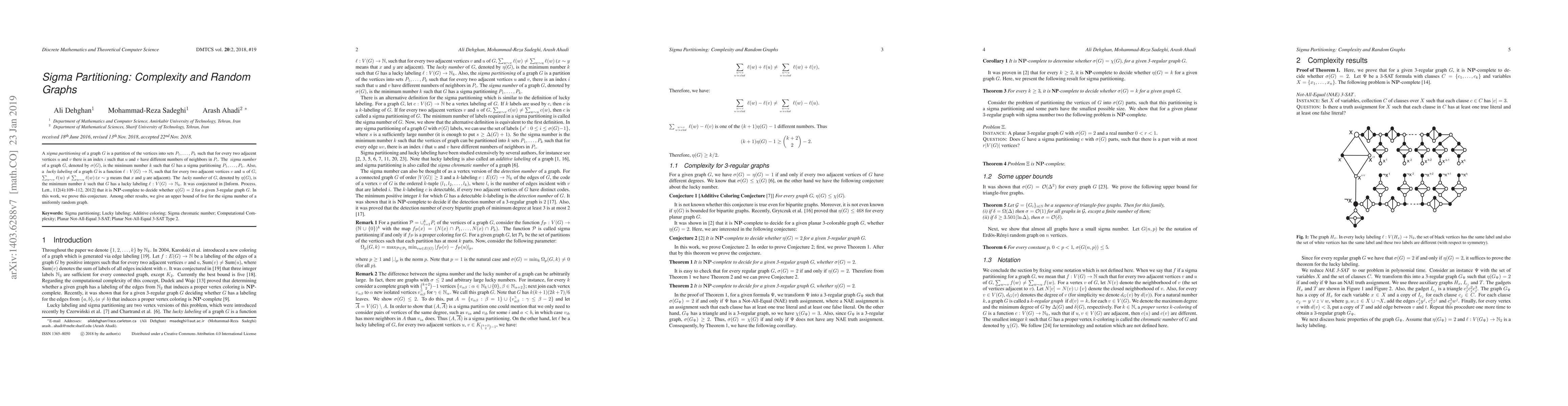 Thumbnail for Sigma Partitioning: Complexity and Random Graphs