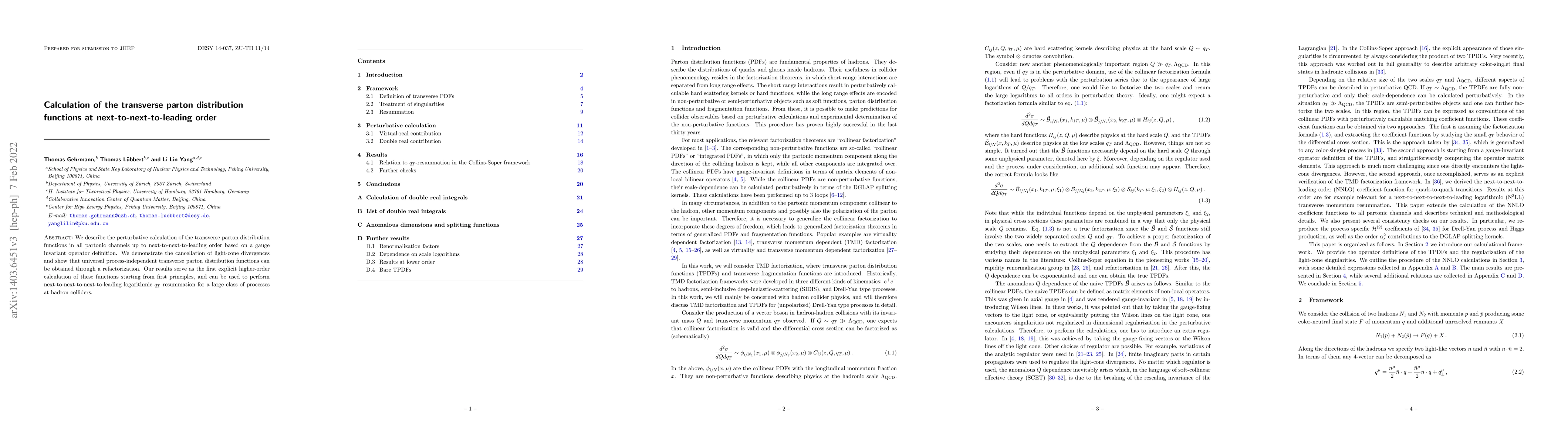 Thumbnail for Calculation of the transverse parton distribution functions at
  next-to-next-to-leading order