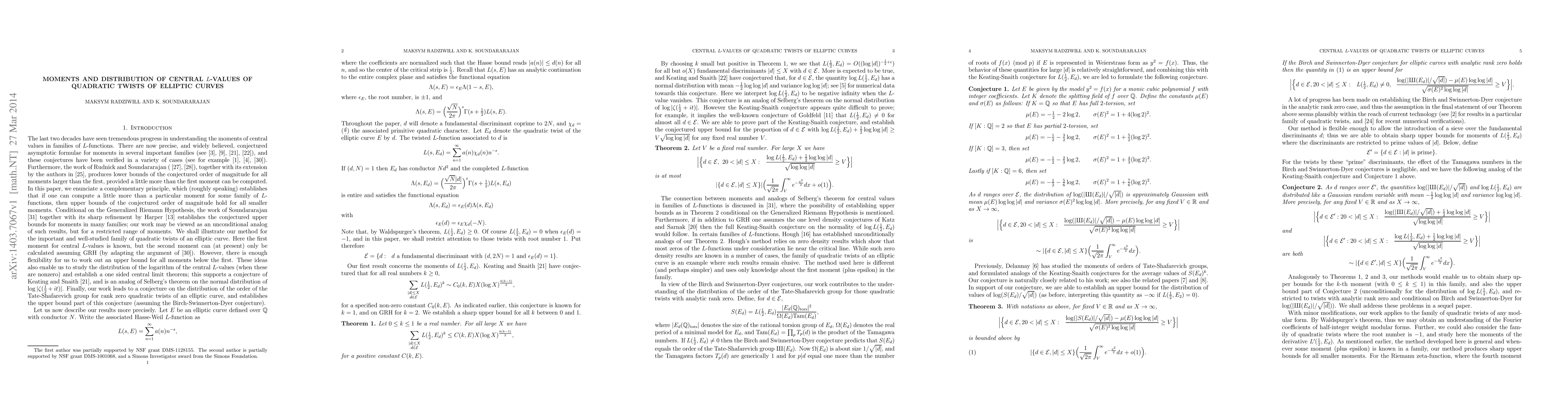 Thumbnail for Moments and distribution of central L-values of quadratic twists of
  elliptic curves