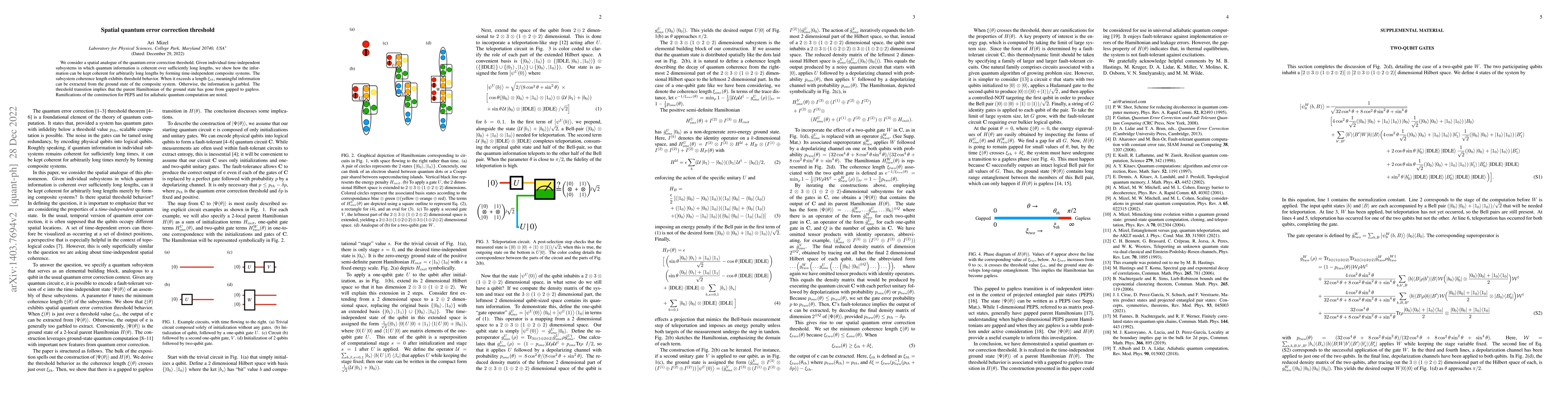 Thumbnail for Spatial quantum error correction threshold