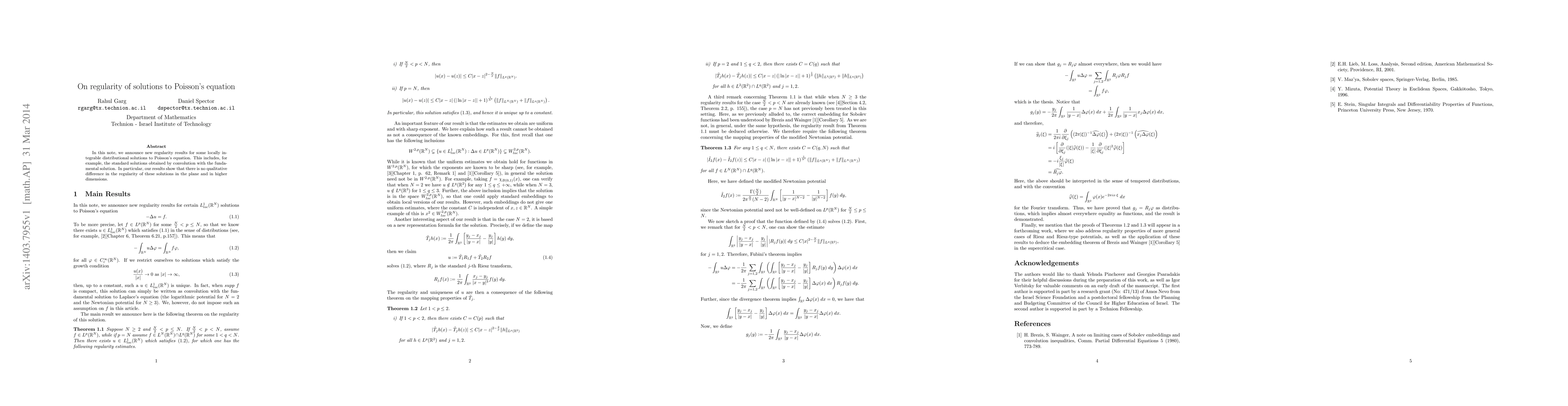 Thumbnail for On regularity of solutions to Poisson's equation