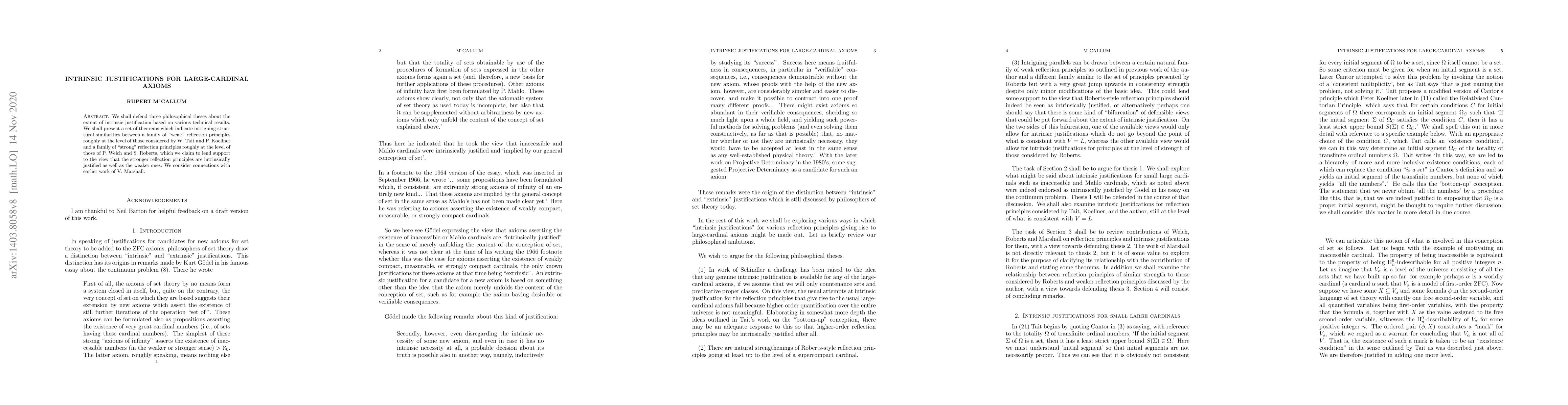 Thumbnail for Intrinsic justifications for large-cardinal axioms