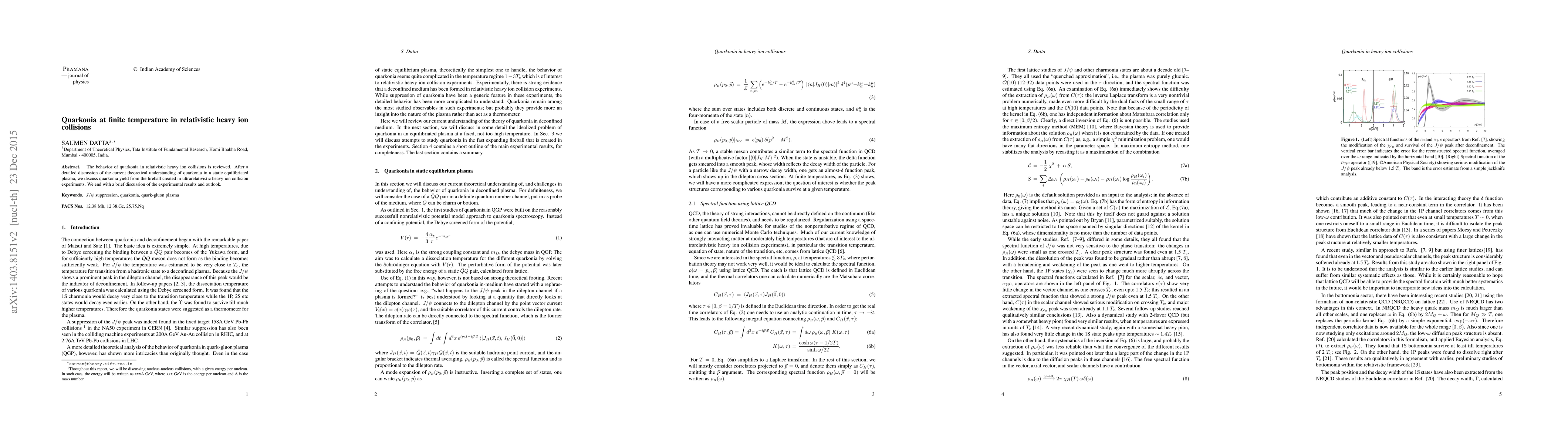 Thumbnail for Quarkonia at finite temperature in relativistic heavy ion collisions