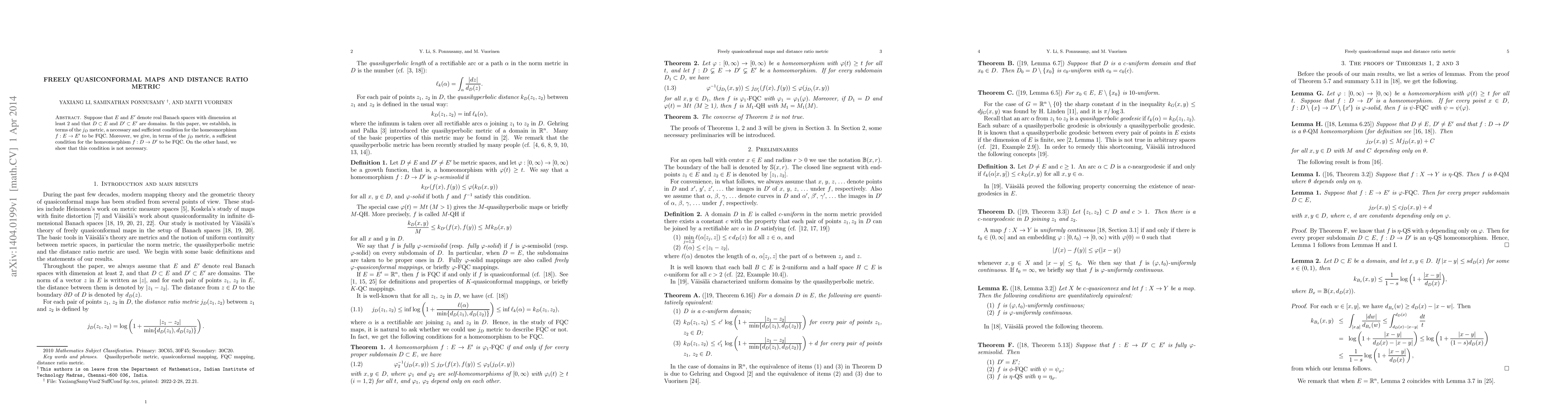 Thumbnail for Freely quasiconformal maps and distance ratio metric