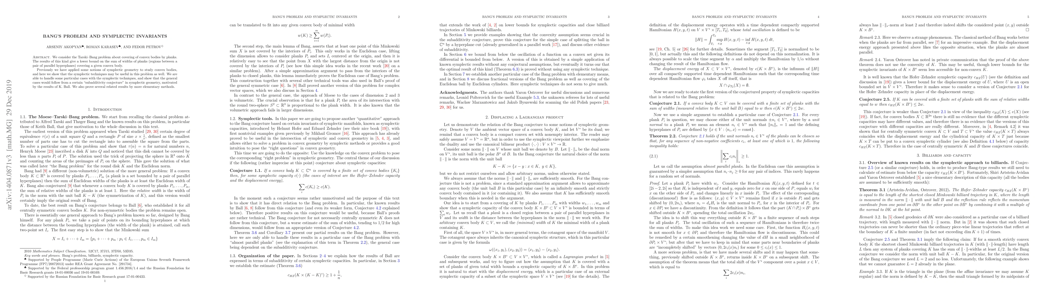 Thumbnail for Bang's problem and symplectic invariants