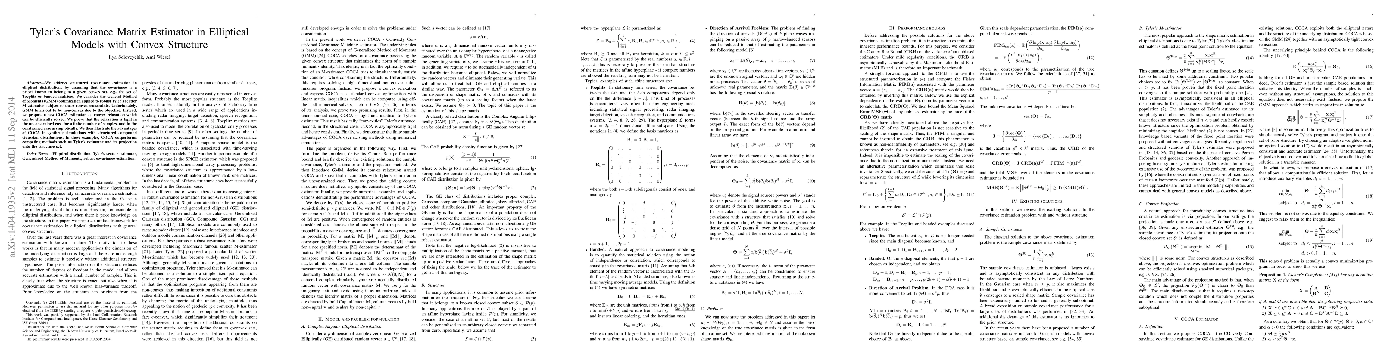 Thumbnail for Tyler's Covariance Matrix Estimator in Elliptical Models with Convex
  Structure