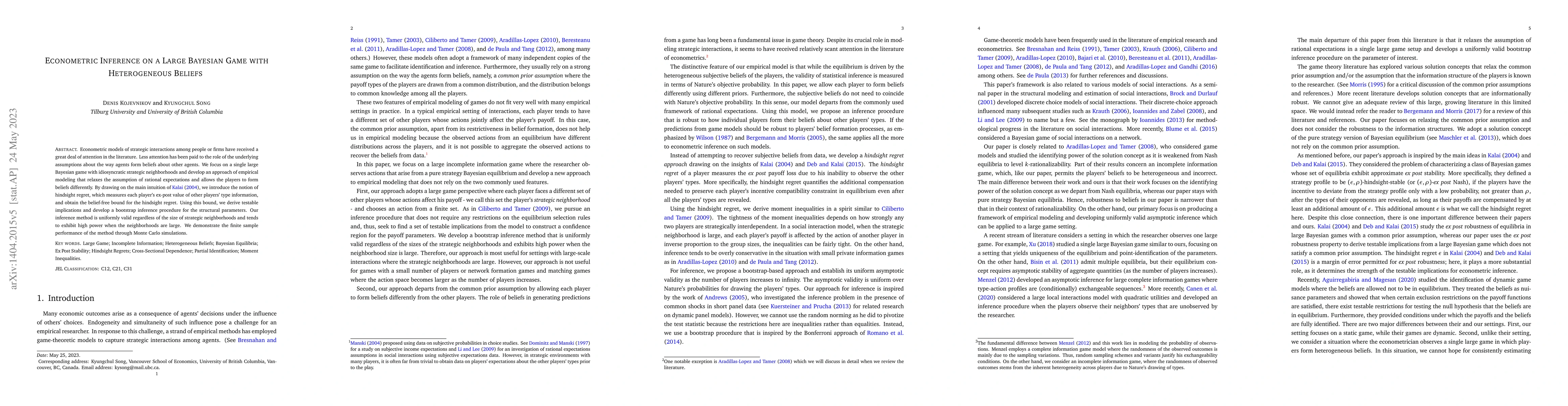 Thumbnail for Econometric Inference on a Large Bayesian Game with Heterogeneous
  Beliefs