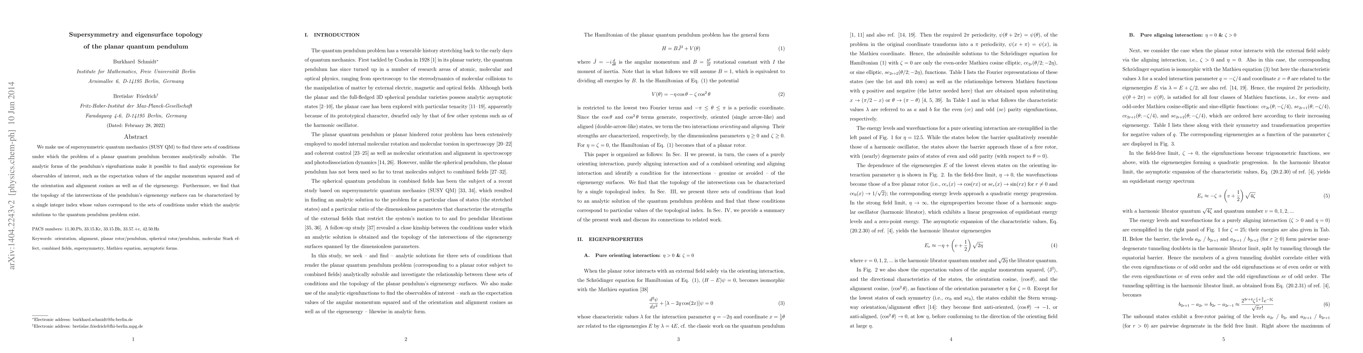 Thumbnail for Supersymmetry and eigensurface topology of the planar quantum pendulum