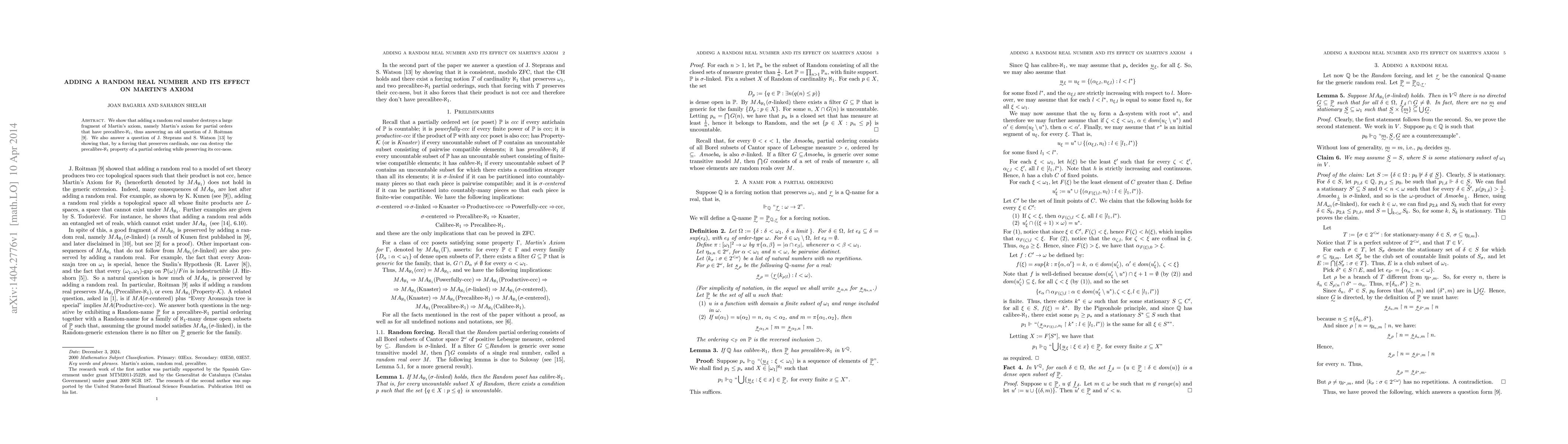 Thumbnail for Adding a random real number and its effect on Martin's axiom