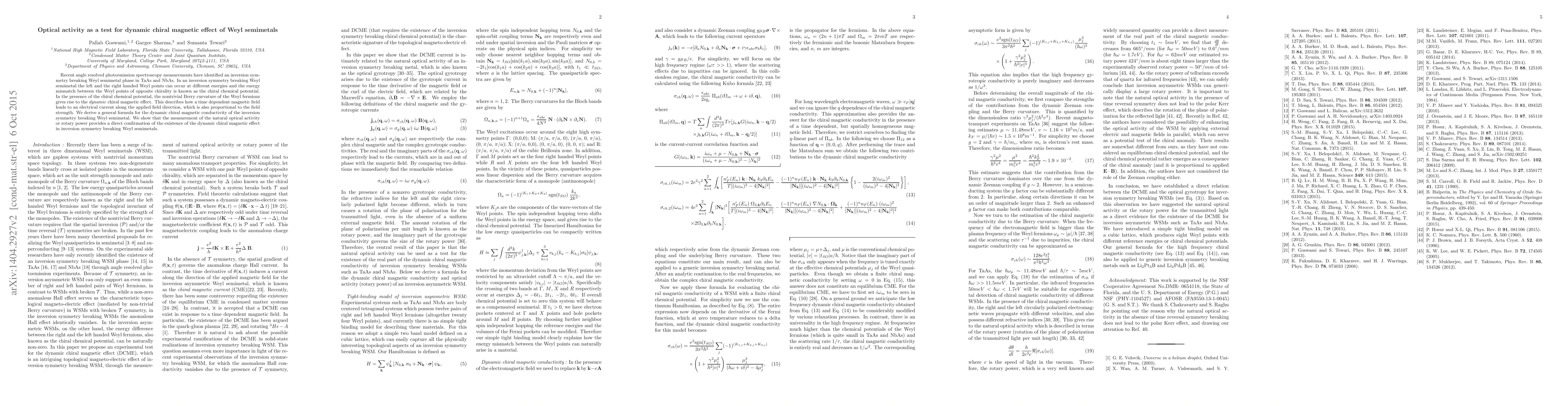 Thumbnail for Optical gyrotropy as a test for dynamic chiral magnetic effect of Weyl
  semimetals