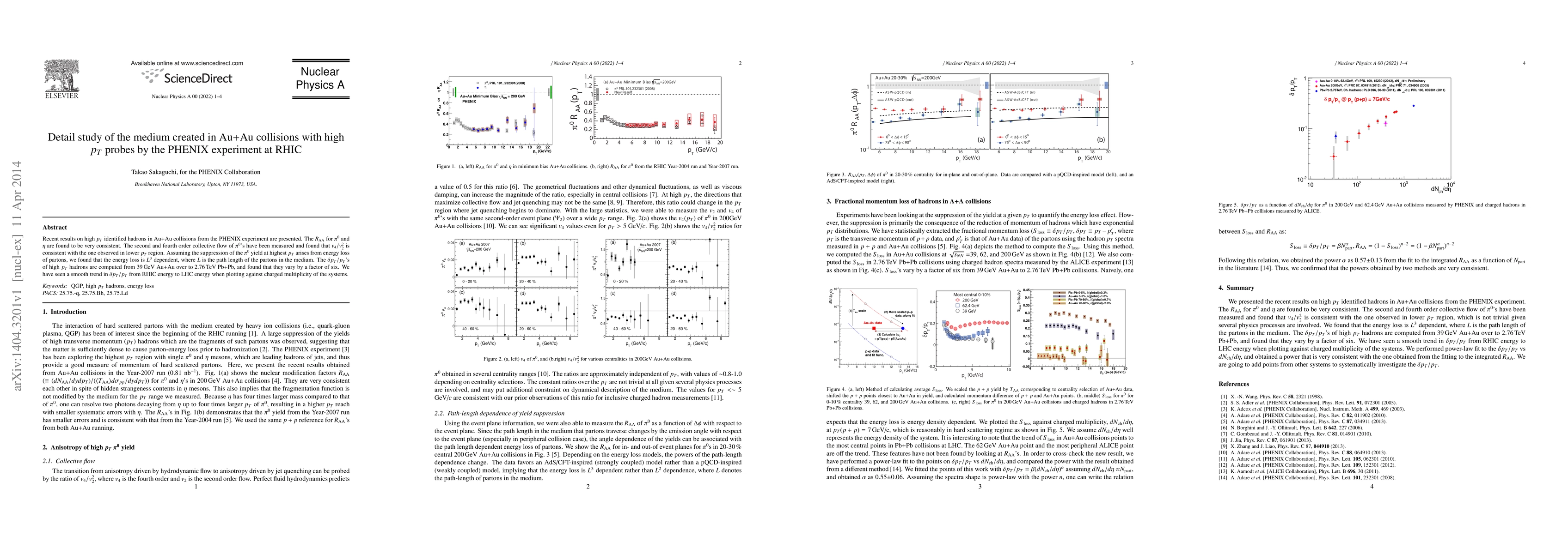 Thumbnail for Detail study of the medium created in Au+Au collisions with high $p_T$
  probes by the PHENIX experiment at RHIC