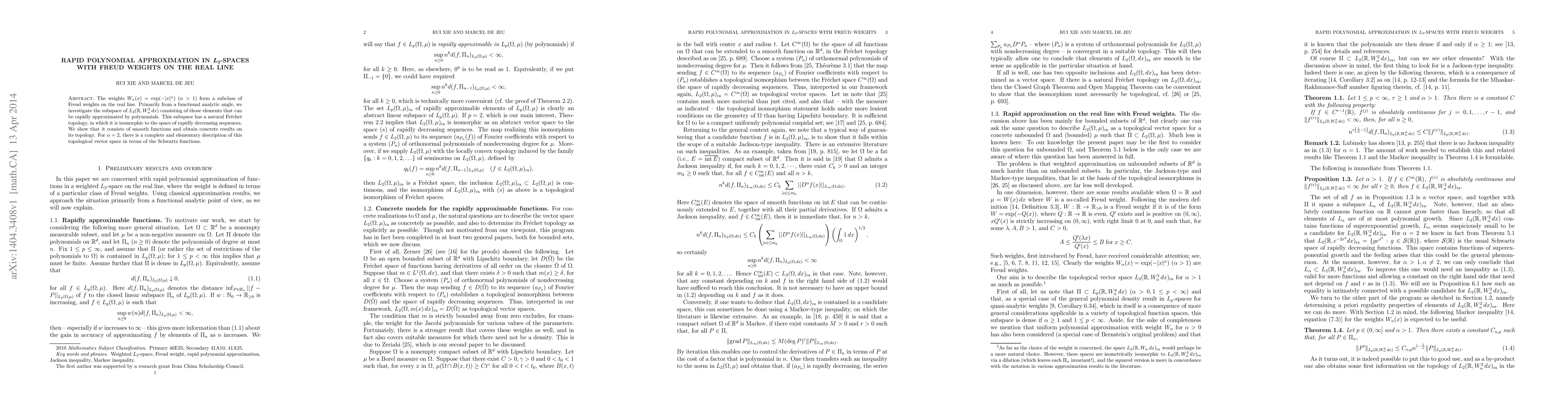 Thumbnail for Rapid polynomial approximation in $L_2$-spaces with Freud weights on the
  real line